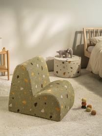 Fauteuil en bouclette pour enfants fait main Cloud, Bouclette vert olive, aspect terrazzo, larg. 50 x haut. 60 cm