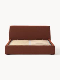 Cama tapizada en tejido bouclé con espacio de almacenaje Cloud, Tapizado: tejido bouclé (80% poliés, Cuerpo: madera de pino y abeto ma, Patas: madera de abedul pintada , Bouclé terracota, An 140 x L 200 cm