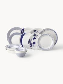 Súprava tanierov z porcelánu Pacific Blue, 4 osoby (16 dielov), Porcelán, Biela, tmavomodrá, 4 osoby (16 dielov)