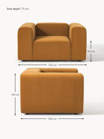 Fauteuil en velours Lena, Tissu ocre, larg. 134 x prof. 106 cm