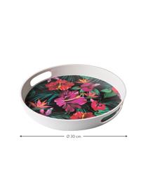 Rond dienblad Tropical Flower, Ø 30 cm, 55% bamboevezels, 25% maïszetmeel, 15% melamine, Groentinten, fuchsiakleurig, rood, wit, Ø 30 cm