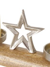 Ręcznie wykonany świecznik Cazar, Drewno mangowe, aluminium niklowane, Brązowy, odcienie srebrnego, S 61 x W 13 cm