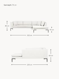 Ecksofa Emma mit Metall-Füssen, Bezug: Polyester 100.000 Scheuer, Gestell: Massives Kiefernholz, Bir, Webstoff Off White, B 302 x T 220 cm, Eckteil links