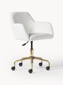 Silla de escritorio en tejido bouclé Lucie, Tapizado: tejido bouclé (80% poliés, Patas: metal con pintura en polv, Estructura: madera contrachapada con , Ruedas: plástico, Bouclé blanco, dorado, An 57 x F 57 cm