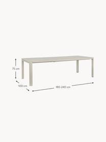 Mesa extensible para exterior Kiplin, 180-240 x 100 cm, Aluminio con pintura en polvo, Beige claro, An 180-240 x F 100 cm