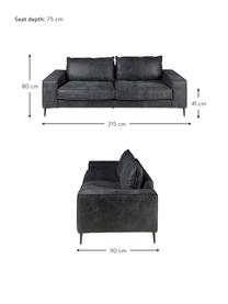 Sofa skórzana Brett (3-osobowa), Tapicerka: skóra bydlęca, gładka, Stelaż: aluminium, lakierowane, Czarnoszara skóra, S 215 x G 90 cm