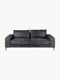 Sofa skórzana Brett (3-osobowa), Tapicerka: skóra bydlęca, gładka, Stelaż: aluminium, lakierowane, Czarnoszara skóra, S 215 x G 90 cm