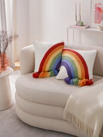 Set 2 federe arredo con arcobaleno e nappe multicolore Cary, Rivestimento: 100% cotone, Decorazione: 100% lana, Bianco, multicolore, Larg. 45 x Lung. 45 cm