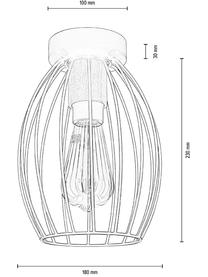 Kleine plafondlamp Gunnar met houten decoratie, Lampenkap: gecoat metaal, Fitting: eikenhout, geolied, Baldakijn: gecoat metaal, Zwart, bruin, Ø 18 x H 26 cm