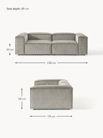 Canapé modulable 3 places en velours côtelé Lennon, Velours côtelé gris, larg. 238 x prof. 119 cm