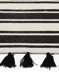 Ručně tkaný pruhovaný bavlněný koberec se střapci Vigga, 100 % bavlna, Černá, béžová, Š 120 cm, D 180 cm (velikost S)