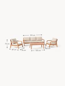 Set lounge para exterior de madera de eucalipto Bergen, 4 pzas., Tapizado: 100% poliéster Alta resis, Beige claro, madera de eucalipto, Set de diferentes tamaños