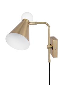 Wandleuchte Ludo mit Stecker und leuchtendem Glasdekor, Lampenschirm: Metall, Messingfarben, gebürstet, Weiß, 15 x 31 cm