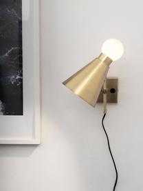 Wandleuchte Ludo mit Stecker und leuchtendem Glasdekor, Lampenschirm: Metall, Messingfarben, gebürstet, Weiß, 15 x 31 cm