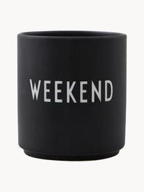 Tazza senza manico di design con scritta Favourite WEEKEND, Fine Bone China (porcellana)
Fine bone china è una porcellana a pasta morbida particolarmente caratterizzata dalla sua lucentezza radiosa e traslucida, Nero (Weekend), Ø 8 x Alt. 9 cm, 250 ml