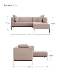 Ecksofa Carrie in Altrosa mit Metall-Füßen, Bezug: Polyester 50.000 Scheuert, Gestell: Spanholz, Hartfaserplatte, Füße: Metall, lackiert, Webstoff Altrosa, B 222 x T 180 cm