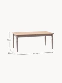 Ausziehbarer Holz-Esstisch Eton, handgefertigt, 180 - 230 x 95 cm, Tischplatte: Eichenholz, Mitteldichte , Gestell: Eichenholz, lackiert, Eichenholz, Taupe, B 180 - 230 x T 95 cm