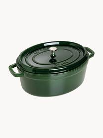 Oválný pekáč z litiny La Cocotte, Smaltovaná litina, Tmavě zelená, stříbrná, Š 38 cm, V 17 cm, 5,5 l