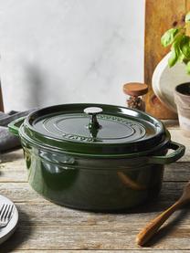 Ovale braadpan La Cocotte uit gietijzer, Geëmailleerd gietijzer, Donkergroen, zilverkleurig, B 38 x H 17 cm, 5.5 L