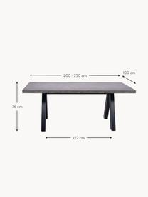 Ausziehbarer Esstisch Apex in Beton-Optik, 200 - 250 x 100 cm, Tischplatte: Leichtbau-Wabenstruktur, , Beine: Mitteldichte Holzfaserpla, Beton-Optik, schwarz, B 200/250 x T 100 cm