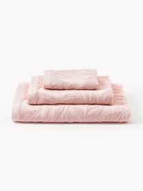 Set de toallas de algodón Leaf, 3 uds., Rosa claro, Set de 3 (toalla tocador, toalla lavabo y toalla ducha)