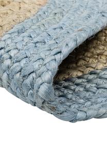 Runder Jute-Teppich Shanta mit blauem Rand, handgefertigt, 100 % Jute
 
 Da die Haptik von Jute-Teppichen rau ist, sind sie für den direkten Hautkontakt weniger geeignet., Braun, Taubenblau, Ø 100 cm (Größe XS)