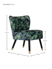 Sillón cóctel de terciopelo Leaf, Tapizado: 100% terciopelo de poliés, Estructura: madera de pino, tablero d, Patas: madera de abedul, Verde, azul oscuro, An 70 x F 58 cm