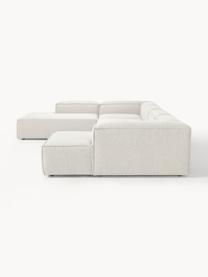 Divano ampio componibile in bouclé Lennon, Rivestimento: bouclé (100% poliestere) , Struttura: legno di pino massiccio, , Piedini: plastica Questo prodotto , Bouclè bianco latte, Larg. 418 x Prof. 269 cm, chaise longue a sinistra