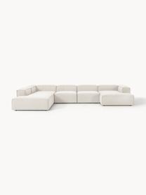 Sofá rinconera longue modular en tejido bouclé Lennon, Tapizado: tejido bouclé (100% polié, Estructura: madera contrachapada de p, Patas: plástico Este producto es, Bouclé Off White, An 418 x F 269 cm, chaise longue izquierda