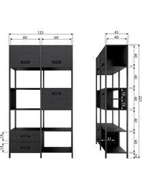 Wandrek Legacy van metaal met opbergruimte, Frame: gelakt staal, Zwart, B 123 cm x H 220 cm