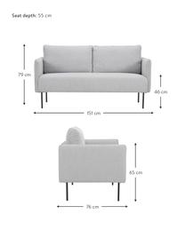 Sofa Ramira (2-Sitzer) in Hellgrau mit Metall-Füssen, Bezug: Polyester 40.000 Scheuert, Gestell: Massives Kiefernholz, Spe, Webstoff Hellgrau, B 151 x T 76 cm