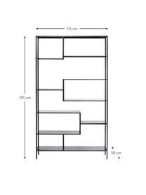 Libreria in metallo Loft, Ripiani: vetro temperato, Nero, Larg. 115 x Alt. 195 cm