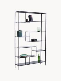 Estantería de metal Loft, Estructura: acero con pintura en polv, Estantes: vidrio laminado, Negro, An 115 x Al 195 cm