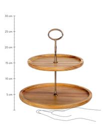 Fuente 2 pisos de madera de acacia Acacia, Madera de acacia, metal recubierto, Dorado, madera de acacia, Ø 27 x Al 26 cm