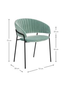 Fluwelen stoel Room in mintgroen, Bekleding: 100% polyester fluweel, Frame: gecoat metaal, Mintgroen, 53 x 58 cm