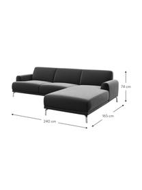 Sofa narożna z aksamitu Puzo, Tapicerka: 100% aksamit poliestrowy,, Nogi: metal lakierowany, Ciemny szary, S 240 x G 165 cm