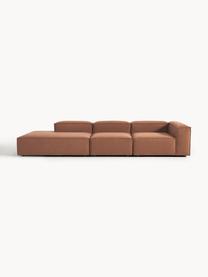 Modulaire XL chaise longue Lennon, Bekleding: 100% polyester De slijtva, Frame: massief grenenhout, FSC-g, Poten: kunststof, Geweven stof nougatkleurig, B 357 x D 119 cm, armleuning rechts