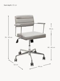 Sedia da scrivania in similpelle Dottore, Rivestimento: similpelle, Seduta: compensato naturale, Struttura: metallo cromato, Ruote: poliuretano, Grigio chiaro, cromo, Larg. 44 x Prof. 50 cm