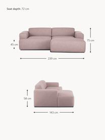 Divano angolare 3 posti Melva, Rivestimento: 100% poliestre Il rivesti, Struttura: pino massiccio, certifica, Tessuto rosa chiaro, Larg. 239 x Prof. 143 cm, chaise-longue a sinistra