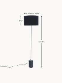 Lámpara de pie con base de mármol Cody, Pantalla: tela, Estructura: metal con pintura en polv, Cable: cubierto en tela, Mármol negro, Ø 45 x Al 159 cm