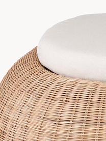 Pouf in rattan con cuscino seduta Bolsena, Tessuto bianco, beige, Ø 84 x Alt. 47 cm