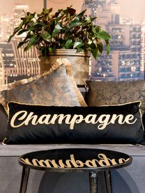 Langes Samt-Kissen Champagne mit Aufschrift, mit Inlett, Polyestersamt, Schwarz, Goldfarben, 30 x 80 cm