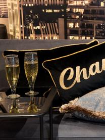 Langes Samt-Kissen Champagne mit Aufschrift, mit Inlett, Polyestersamt, Schwarz, Goldfarben, 30 x 80 cm