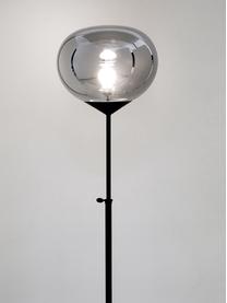 Lampada da terra con paralume in vetr cromato Drop, Paralume: vetro cromato, Base della lampada: metallo verniciato, Argento, nero, Ø 36 x Alt. 164 cm