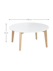 Tavolino da salotto rotondo stile nordico Lucas, Gambe: legno di quercia, Bianco, legno di quercia, Ø 90 x Alt. 42 cm