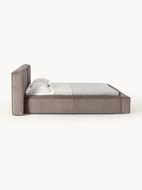 Cama tapizada en pana Lennon, con espacio de almacenamiento, Tapizado: pana (98% poliéster, 2% p, Estructura: madera de pino maciza, ma, Patas: madera, plástico Este pro, Pana gris pardo, An 248 x L 243 cm (colchón 180 x 200 cm)