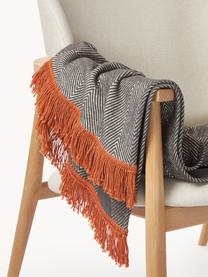 Copriletto con motivo a spina di pesce Agatha, 80% cotone, 20% acrilico, Grigio scuro, terracotta, Larg. 120 x Lung. 180 cm
