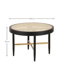 Couchtisch Exalt mit Wiener Geflecht, Gestell: Eichenholz, massiv, lacke, Tischplatte: Rattan, Schwarz, Beige, Ø 60 x H 39 cm