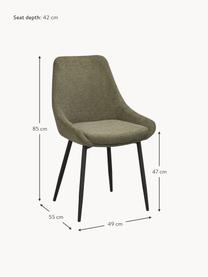 Gestoffeerde stoelen Sierra, 2 stuks, Bekleding: 100% polyester, Poten: gepoedercoat metaal Dit p, Geweven stof olijfgroen, zwart, B 49 x D 55 cm