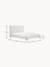 Gestoffeerd bed Peace, Bekleding: polyester (gestructureerd, Frame: massief grenenhout en pla, Poten: gepoedercoat metaal Dit p, Geweven stof greige, B 180 x L 200 cm